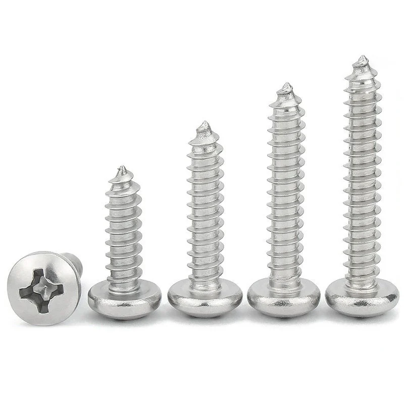 304 Stainless Steel Cross-Recessed Pan Head Round Head Self-Tapping Screws M1-M6.3 Wood GB845