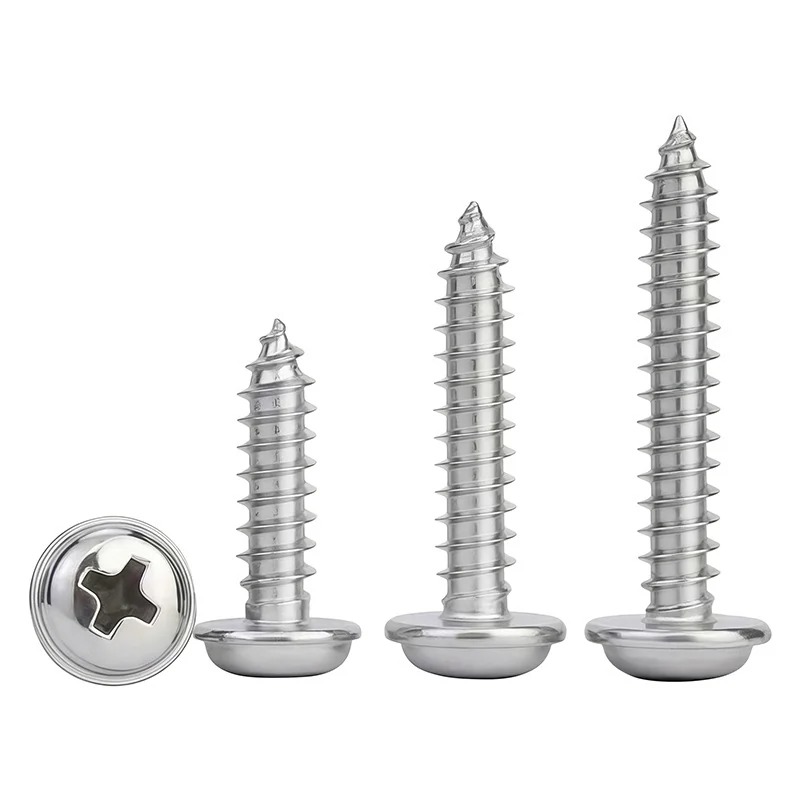 304 Stainless Steel Cross-Recessed Round Head With Washer Self-Tapping Screws Pan Head With Washer Son Electronics Small Screws M1-M4
