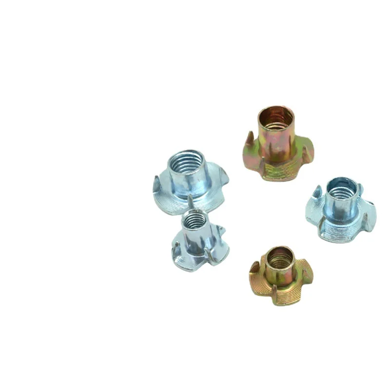 Four-Prong T-Nuts Wood Plate Insert Claw Nuts Four-Prong Screw M4-M12 Four Feet Screw Furniture Nuts Embedded Screw
