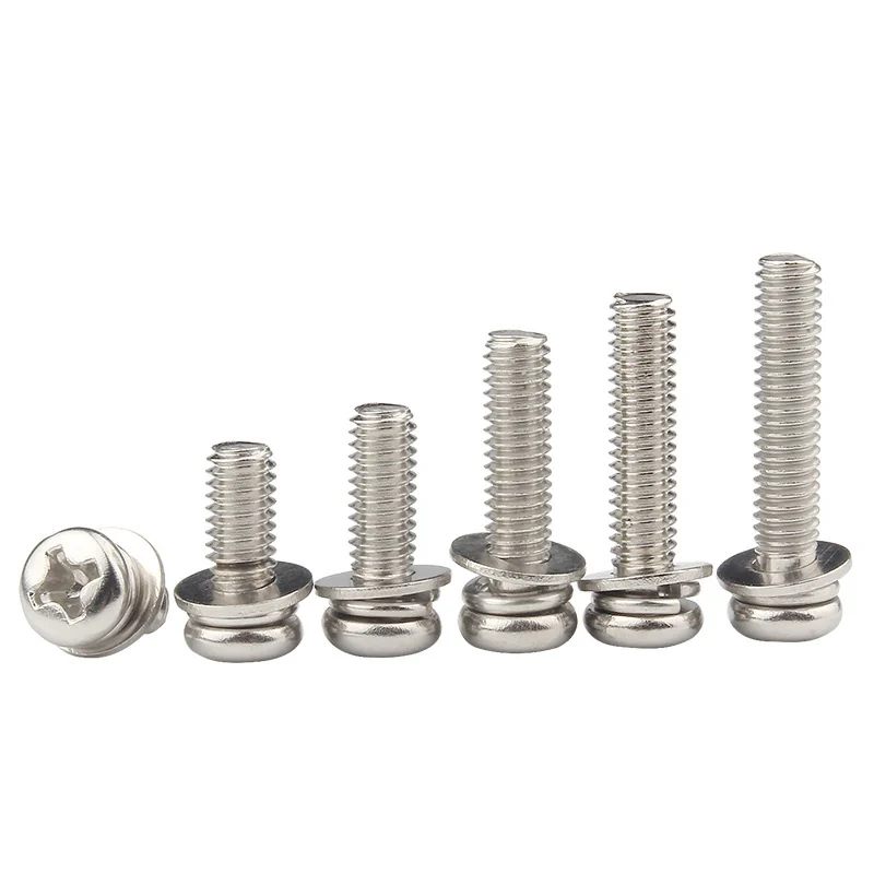 Nickel-Plated Cross-Recessed Round Head III Combination Screws Yellow Zinc-Plated Pan Head With Flat Washers Spring Washers Combination Stainless Steel Bolts Screws