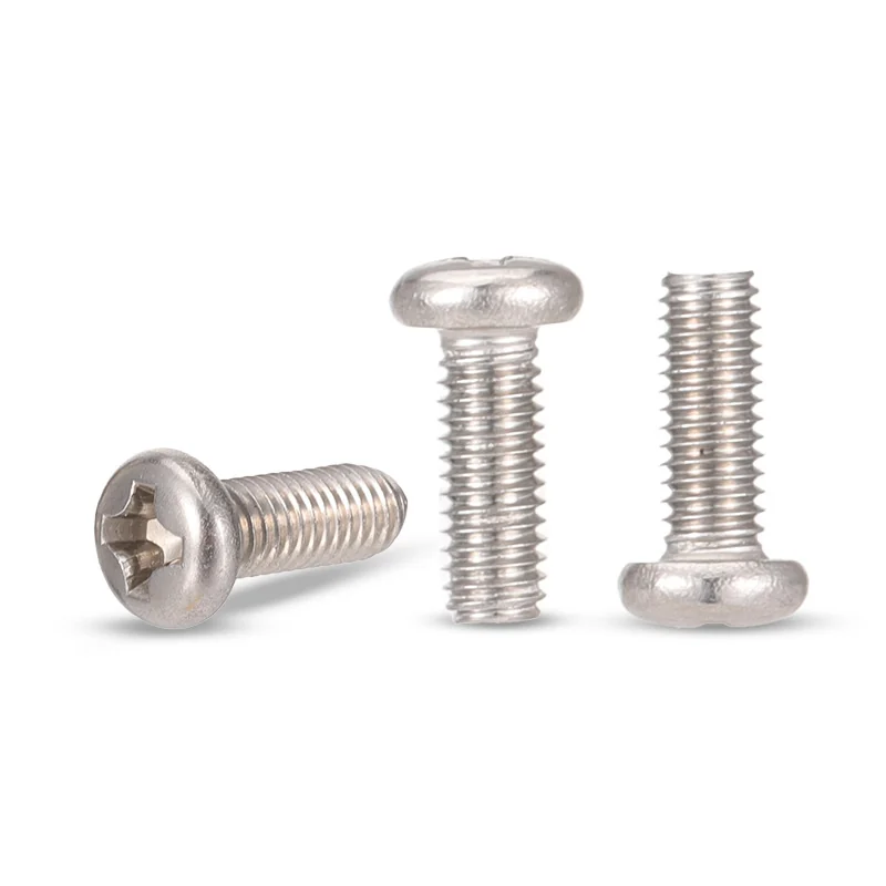 304 Stainless Steel Small Machine Thread PM Cross-Recessed Pan Head Screws Flat End M2M3M4