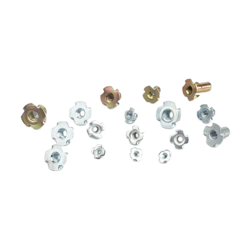 Four-Prong T-Nuts M6 M8 Square Screw Claw Nuts Wood Plate Furniture Embedded Pieces Four-Prong Screw Four-Prong Nuts Zinc-Plated