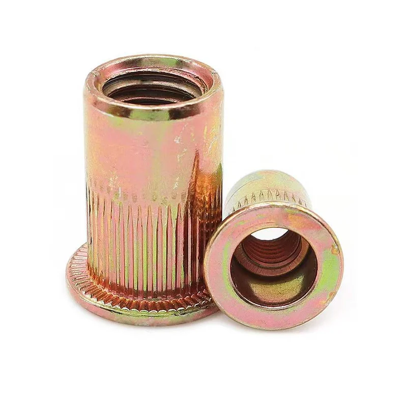 Rivet Nuts Flat Head Straight Knurl Knurled Plated Yellow Zinc-Plated Rivet Nuts Through Hole Rivet Nuts Rivet Nuts Radram.M3M6M8