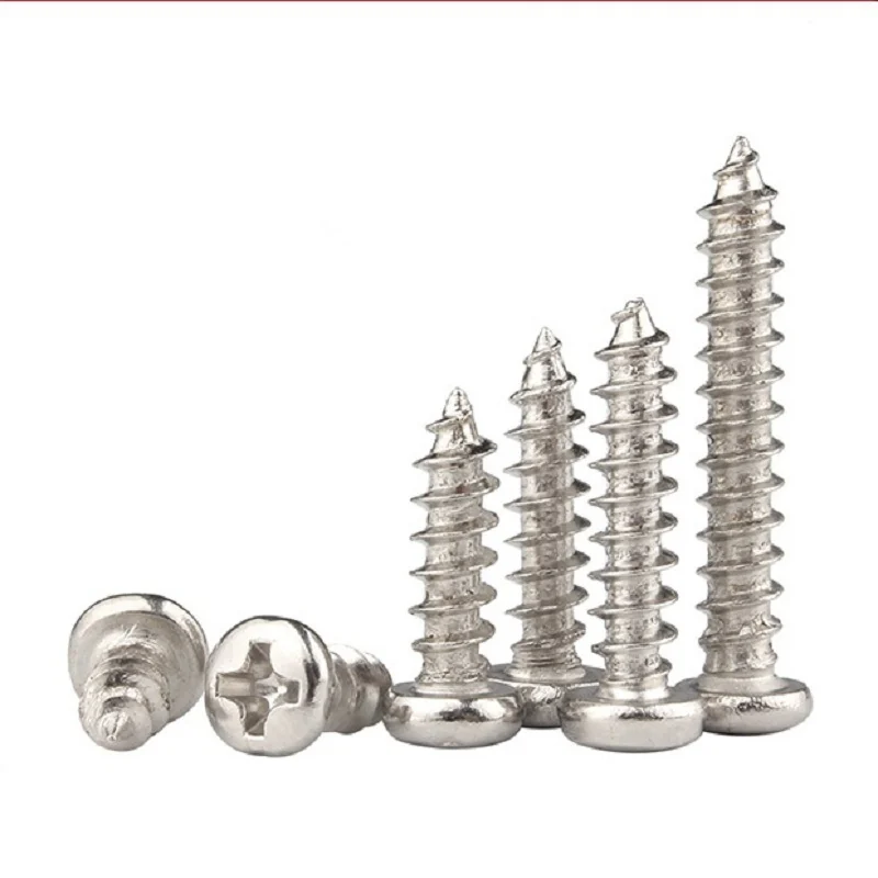 Nickel-Plated Cross-Recessed Round Head Self-Tapping Screws Pan Head Pointed Tip PA M1.7M2.6M3M4 High-Strength