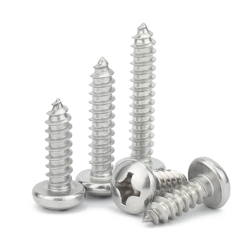 304 Stainless Steel Cross-Recessed Pan Head Round Head Self-Tapping Screws M1-M6.3 Wood GB845