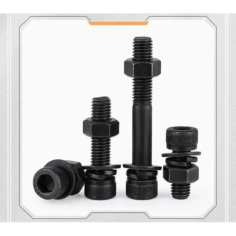 【 Partially Threaded 】 Grade 12.9 High-Strength Socket Cap Head Hex Socket Screws Nuts Fastener Kits Bolts Flat Spring Washers M2-M20