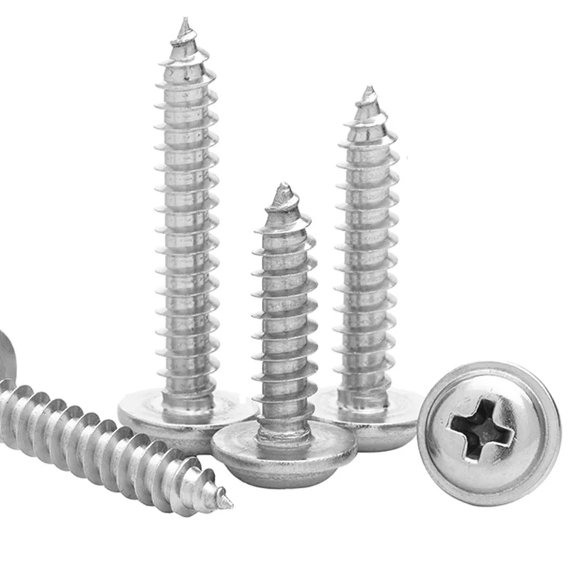 304 Stainless Steel With Washer Round Head Self-Tapping Screws PWA Large With Washers M1.7M2M3M4