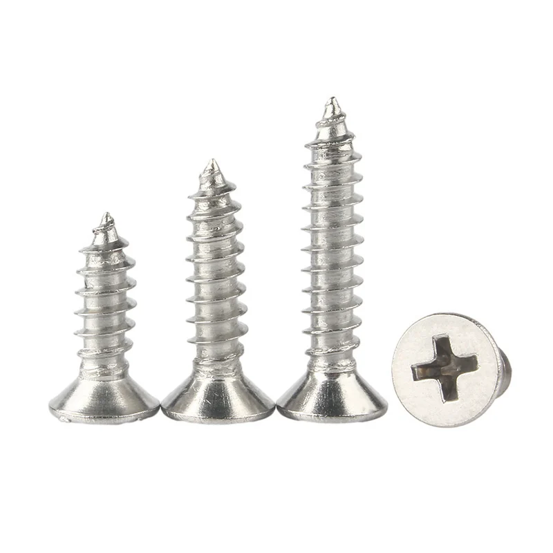 304 Stainless Steel Self-Tapping Screws Cross-Recessed Countersunk Head Screws Wood Screws Long Flat Head Screws 1M2M3M4M5M6