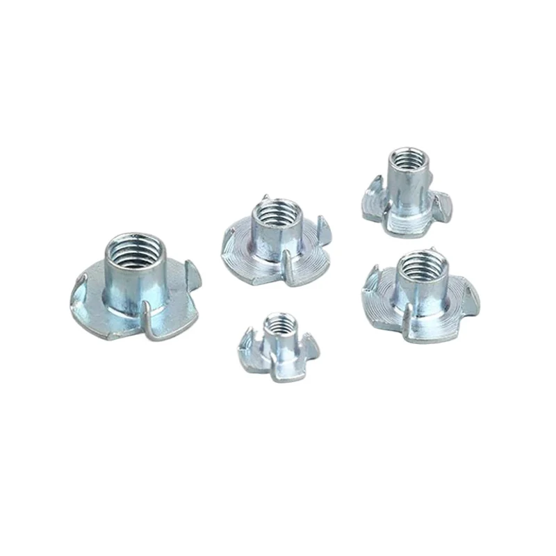 Four-Prong T-Nuts M6 M8 Square Screw Claw Nuts Wood Plate Furniture Embedded Pieces Four-Prong Screw Four-Prong Nuts Zinc-Plated