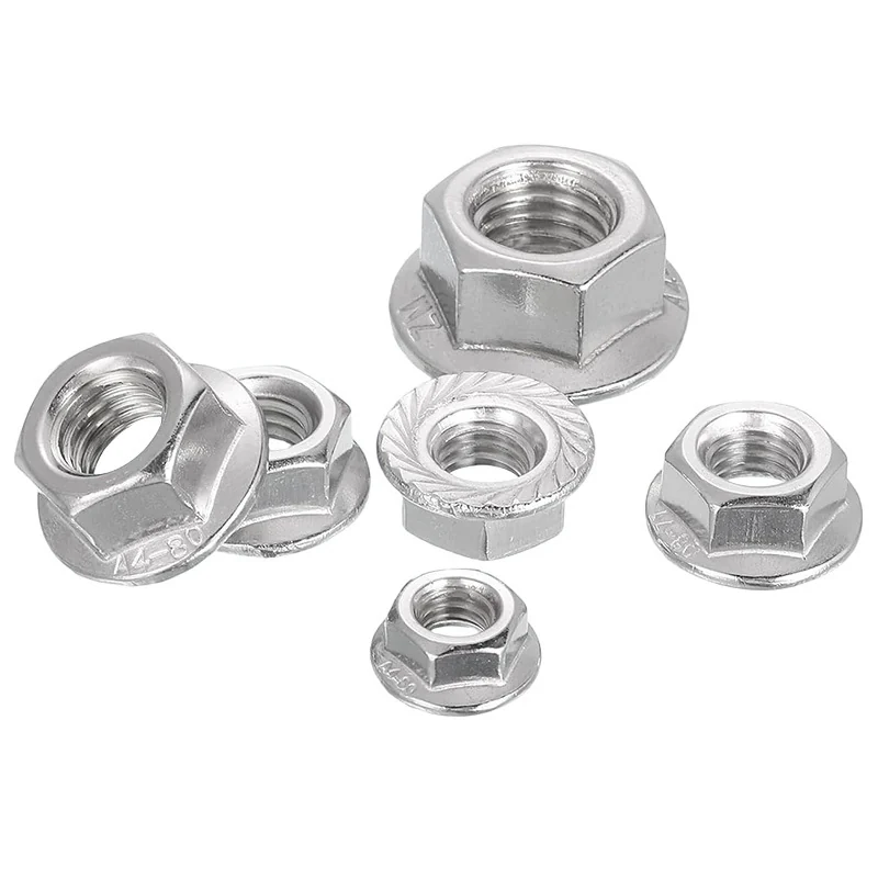 Carbon Steel White Zinc-Plated Flange Hex Nuts Flanged Anti-Slip Flat Face Iron M3M5/M6/M8