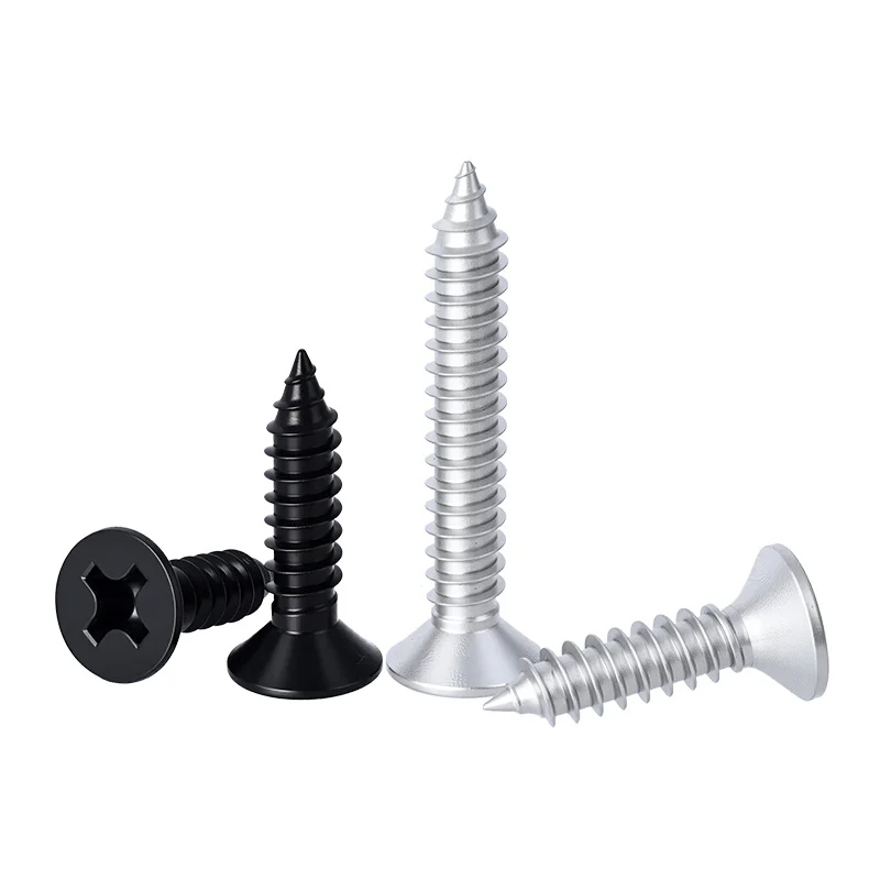 304 Black Stainless Steel Countersunk Head Self-Tapping Screws Plated Zinc-Flake Coated Silver Color Cross-Recessed Flat Head Self-Tapping Screws M3M4M5