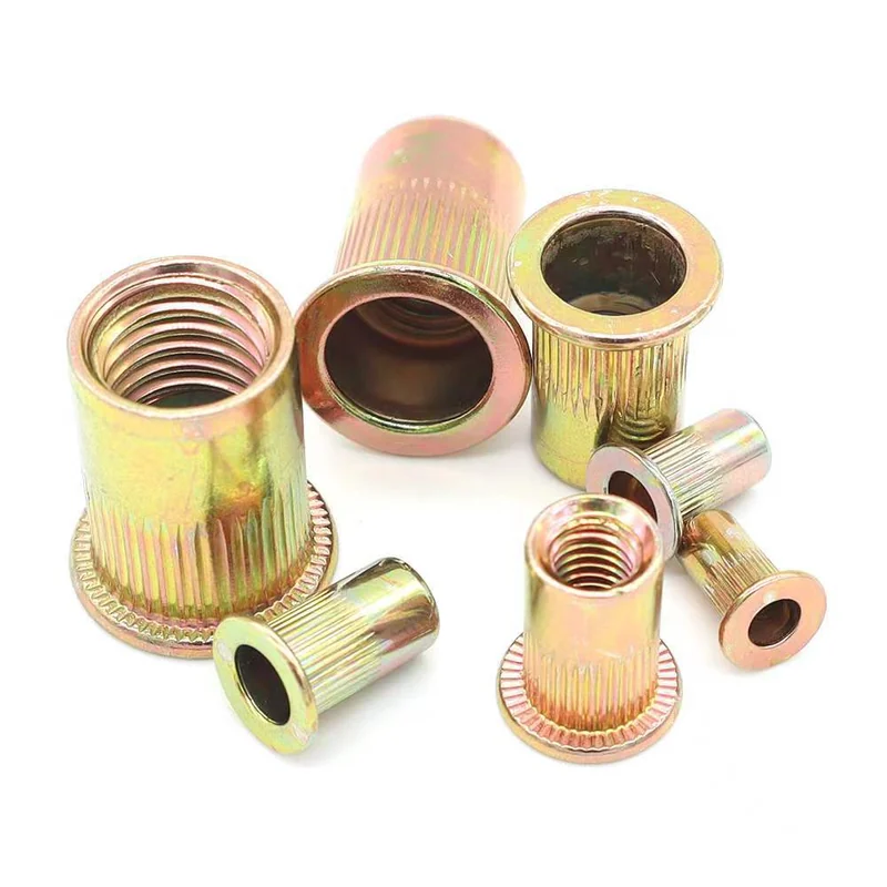 Rivet Nuts Flat Head Straight Knurl Knurled Plated Yellow Zinc-Plated Rivet Nuts Through Hole Rivet Nuts Rivet Nuts Radram.M3M6M8