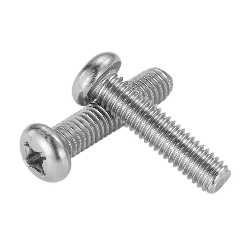 304 Stainless Steel Cross-Recessed Pan Head Screws Round Head Screws PM Machine Thread Cross Recess Machine Thread Pan Head Small Screws M2M3M4M5M6