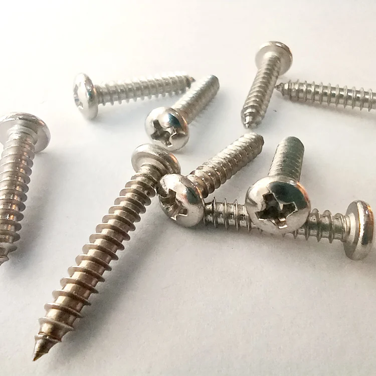 GB845 304 Stainless Steel Cross-Recessed Pan Head Round Head Self-Tapping Screws M2-M6 PA Pointed Tip