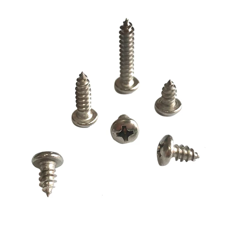 GB845 304 Stainless Steel Cross-Recessed Pan Head Round Head Self-Tapping Screws M2-M6 PA Pointed Tip