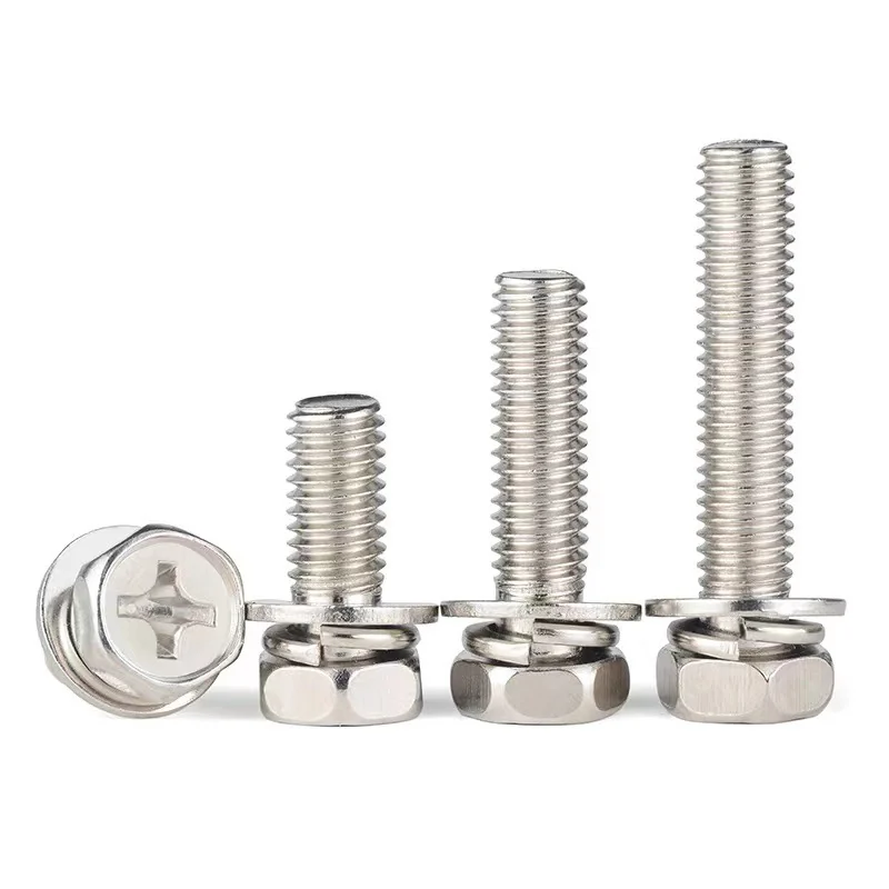 Nickel-Plated Cross-Recessed Hex Head With Flat Spring Washers Plate III Combination Screws Diaphragm Screws Bolts M4M5M6M8