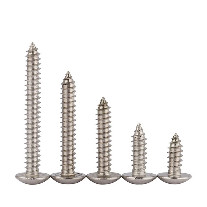 304 Stainless Steel Cross-Recessed Large Truss Head Self-Tapping Screws Pointed Tip Mushroom Head Truss Head