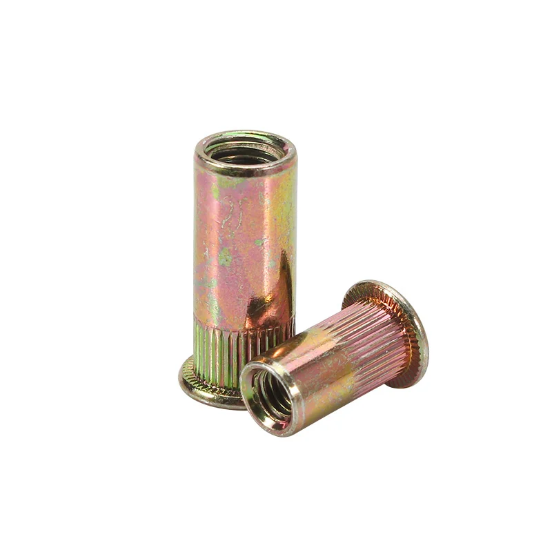 Flat Head Rivet Nuts Yellow Zinc-Plated Straight Knurl Rivet Nuts Stripes Knurled Fine Thread Pull! Nuts M3M4M5M6M10