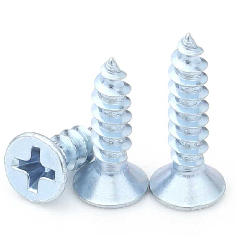 Long Cross-Recessed Self-Tapping Screws Hardened Flat Head Countersunk Head Plated Blue Zinc KA Pointed Tip Wood M3M4M5M6