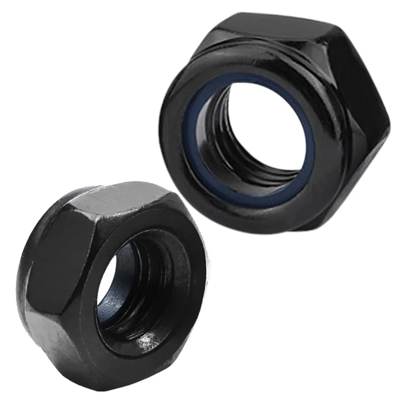 304 Stainless Steel Black Lock Nuts Nylon Hex Carbon Steel M3M4M5M6M8