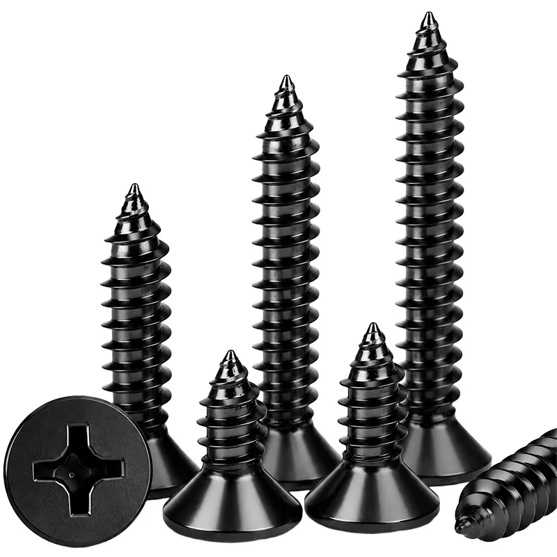 304 Stainless Steel Cross-Recessed Black Self-Tapping Screws Countersunk Head Flat Head Small M2M3M4M5