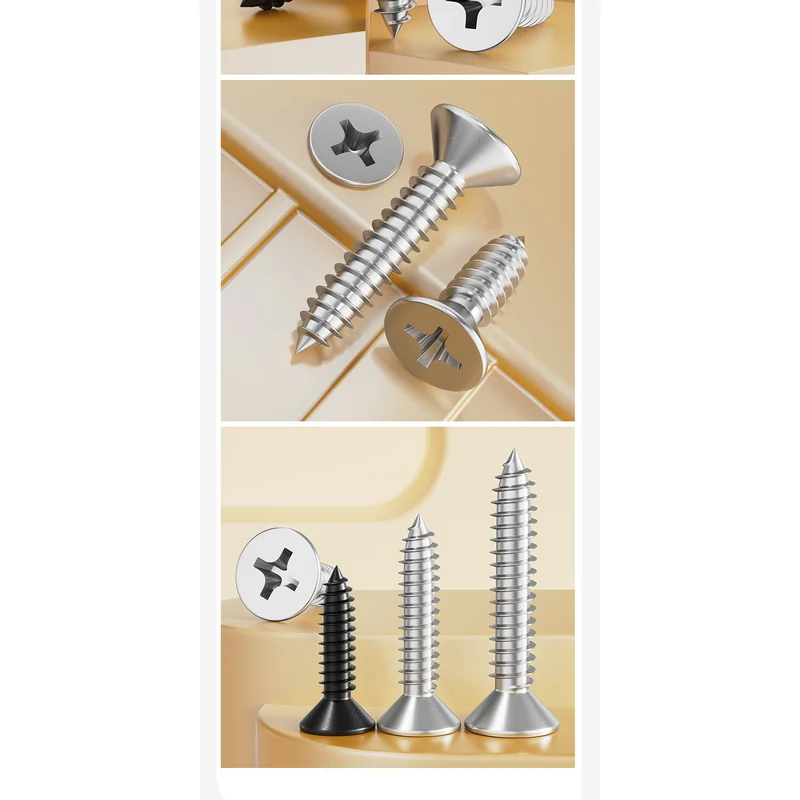 M1M2M3M4M5M6 Flat Head Pointed Tip 304 Stainless Steel Cross-Recessed Countersunk Head Self-Tapping Screws