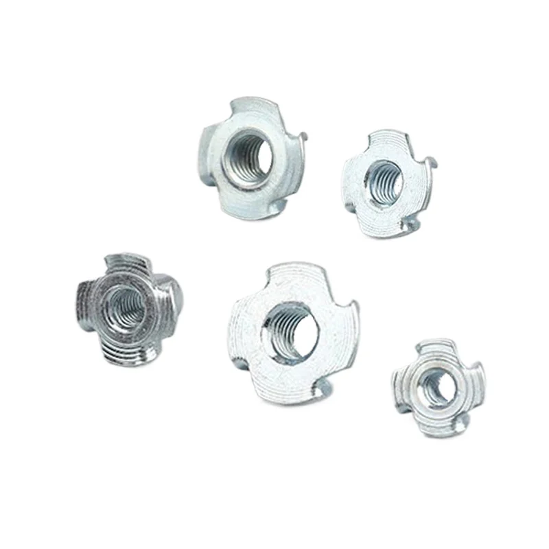 Four-Prong T-Nuts M6 M8 Square Screw Claw Nuts Wood Plate Furniture Embedded Pieces Four-Prong Screw Four-Prong Nuts Zinc-Plated