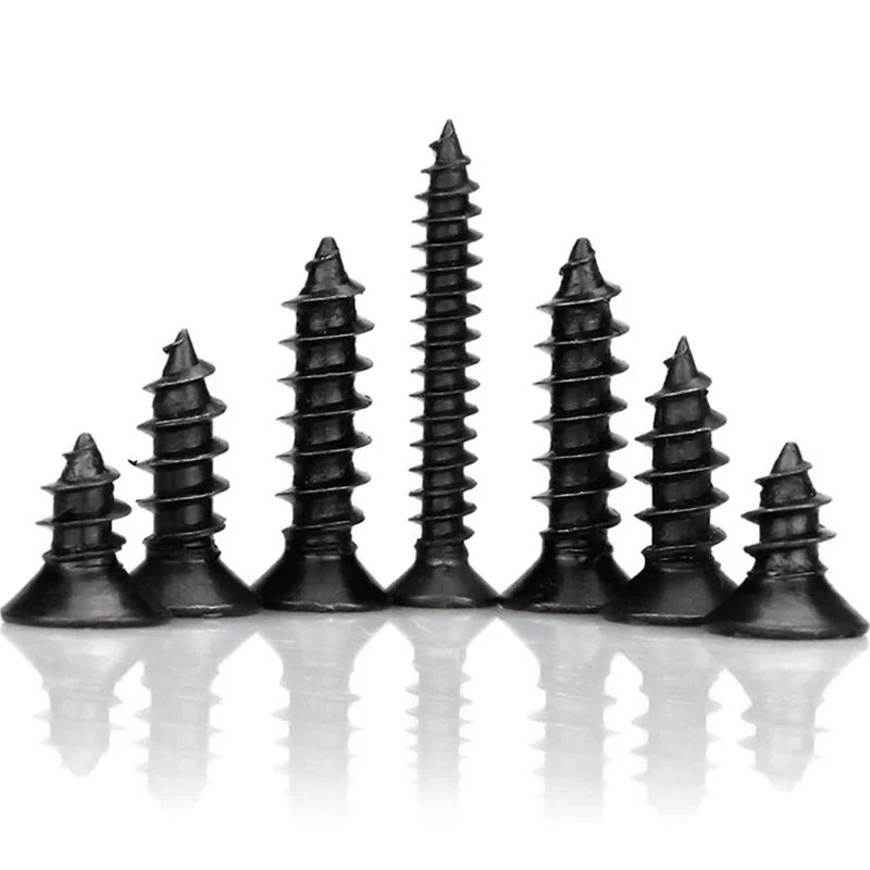Black Hardened Flat Head Cross-Recessed Self-Tapping Screws Countersunk Head Carbon Steel KA Electronics Small Wood M1M2M3M4M5M6