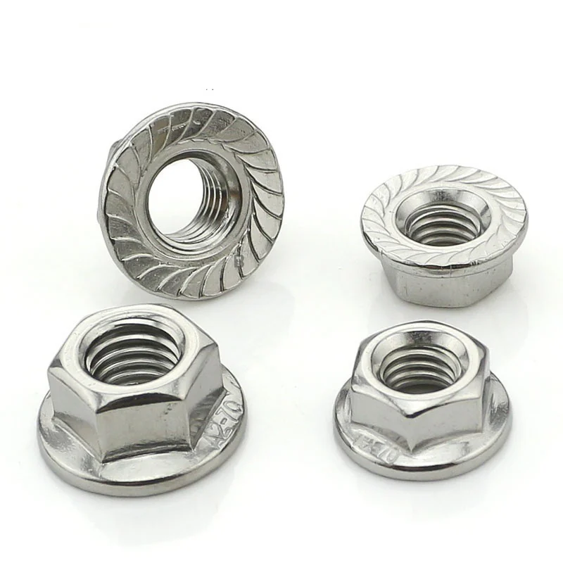 304 Stainless Steel Flange Nuts Face M3-M20 Flat Pan With Tooth Anti-Slip DIN6923
