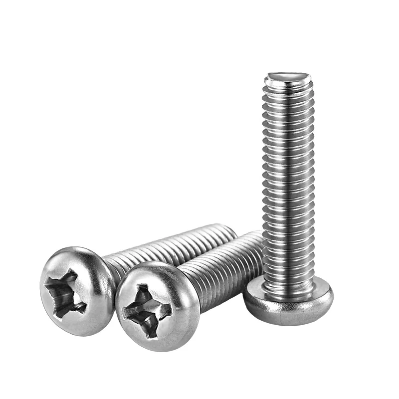 304 Stainless Steel Cross-Recessed Pan Head Screws Round Head Screws PM Machine Thread Cross Recess Machine Thread Pan Head Small Screws M2M3M4M5M6