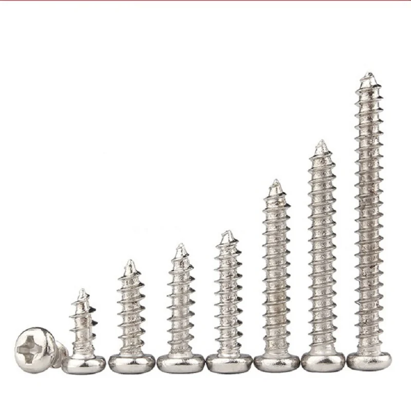 Nickel-Plated Cross-Recessed Round Head Self-Tapping Screws Pan Head Pointed Tip PA M1.7M2.6M3M4 High-Strength