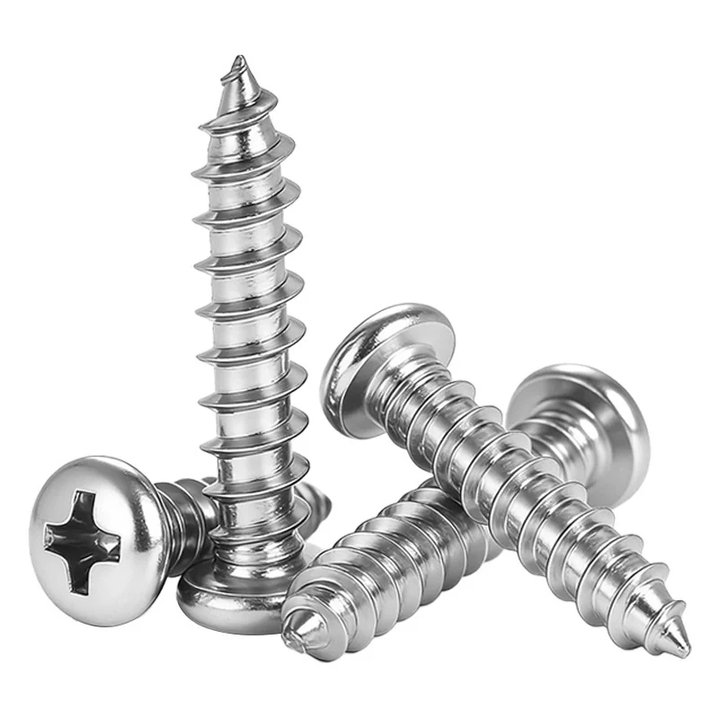 304 Stainless Steel Round Head Cross-Recessed Self-Tapping Screws Pan Head Pointed Tip PA Small M1.4M2M3/M4