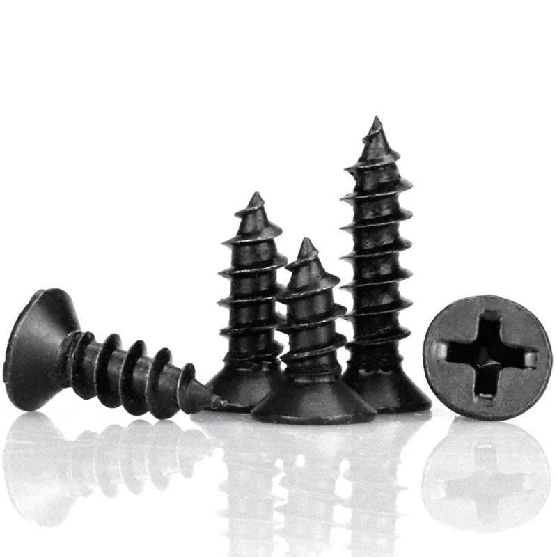 Black Hardened Flat Head Cross-Recessed Self-Tapping Screws Countersunk Head Carbon Steel KA Electronics Small Wood M1M2M3M4M5M6