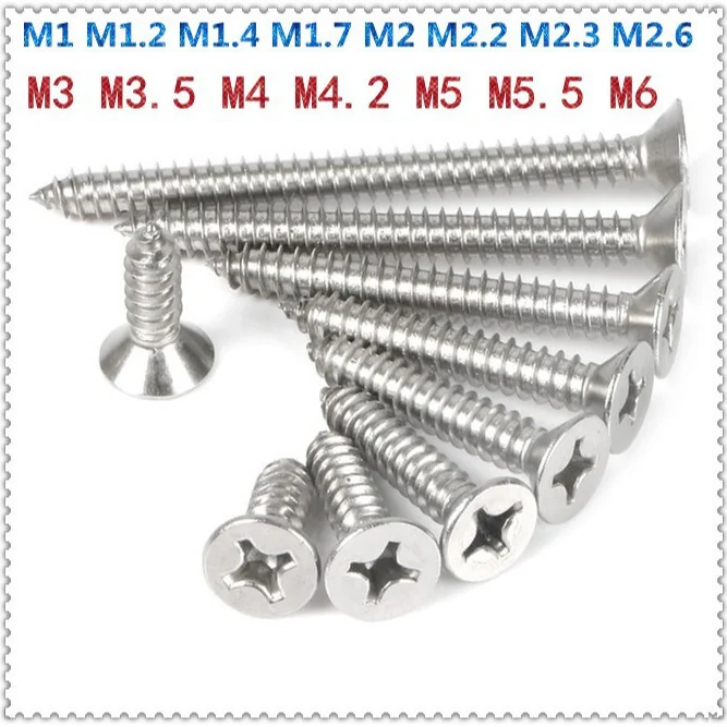 Stainless Steel Screws 304 Countersunk Head Self-Tapping Screws Cross-Recessed Flat Head Standard ALevel Screws