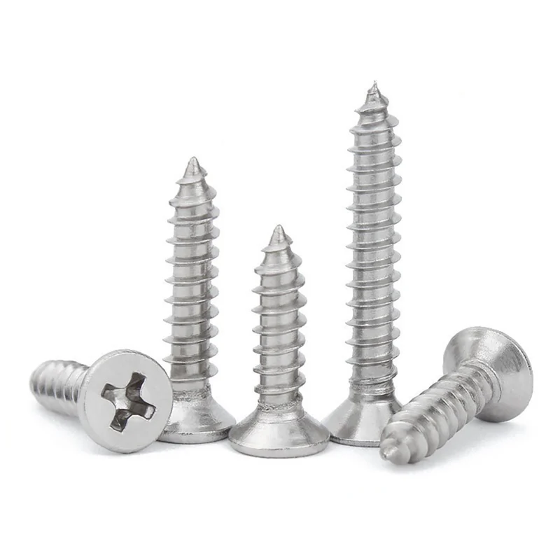 304 Stainless Steel Cross-Recessed Countersunk Head Self-Tapping Screws M1-M6.3 Flat Head Self-Tapping Screws Wood Screws GB846