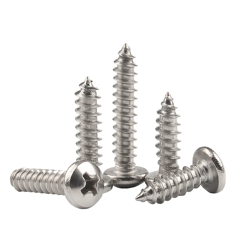 304 Stainless Steel Round Head Cross-Recessed Self-Tapping Screws Pan Head Pointed Tip Wood M2M3M4