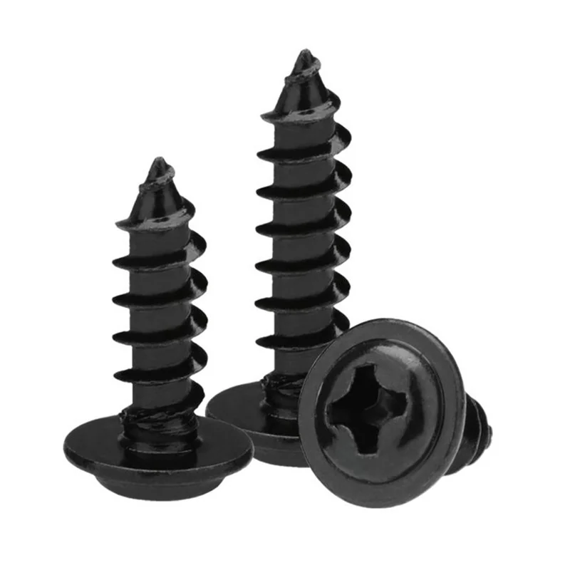 Black PWA Cross-Recessed Round Head With Washer Self-Tapping Screws M1.7M2M2.3M2.6M3M4 With Centre Electronics Screws