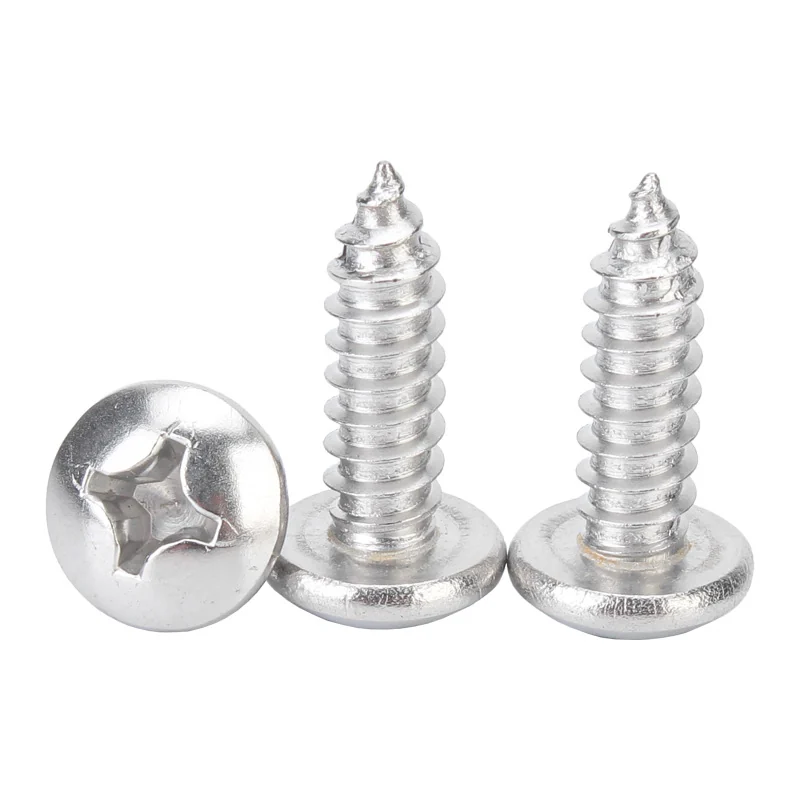 304 Stainless Steel Cross-Recessed Round Head Self-Tapping Screws Small Pan Head Pointed Tip Wood M2M3M4M5M6