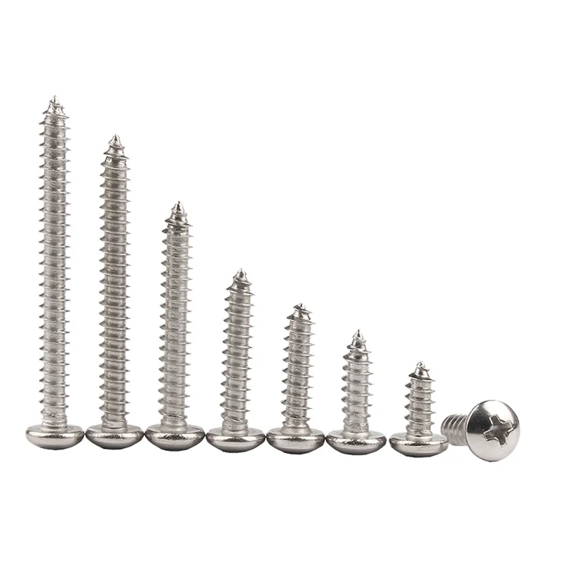 304 Stainless Steel Round Head Cross-Recessed Self-Tapping Screws Pan Head Pointed Tip Wood M2M3M4