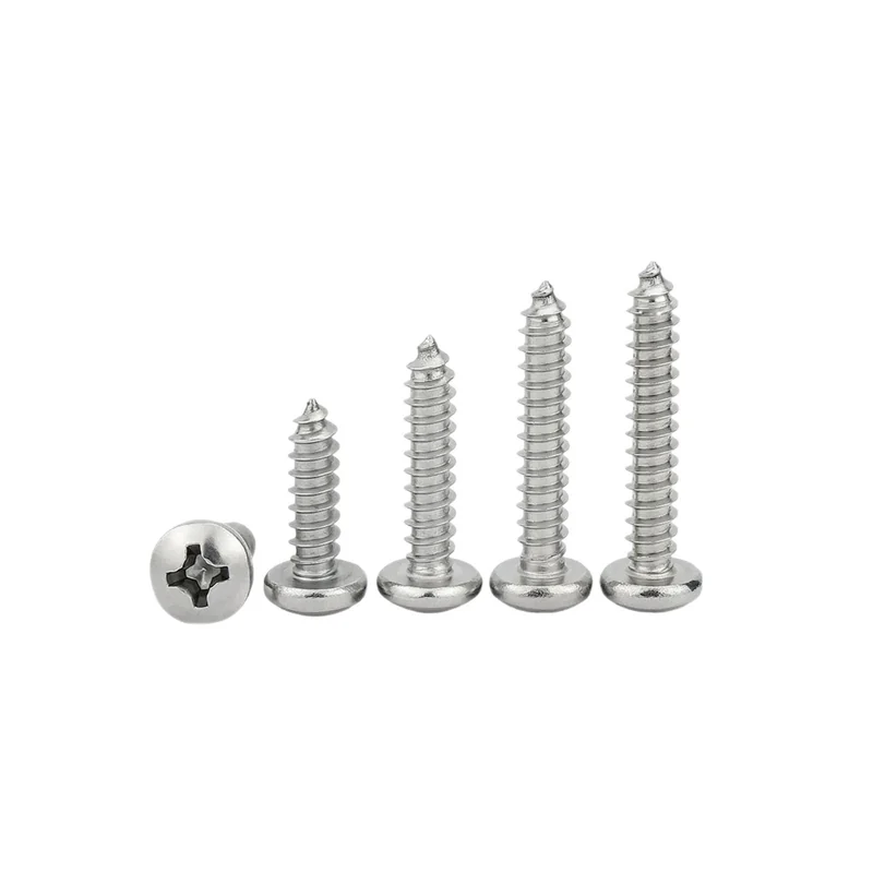 304 Stainless Steel Pan Head Cross-Recessed Round Head Self-Tapping Screws GB845 -PA Pointed Tip
