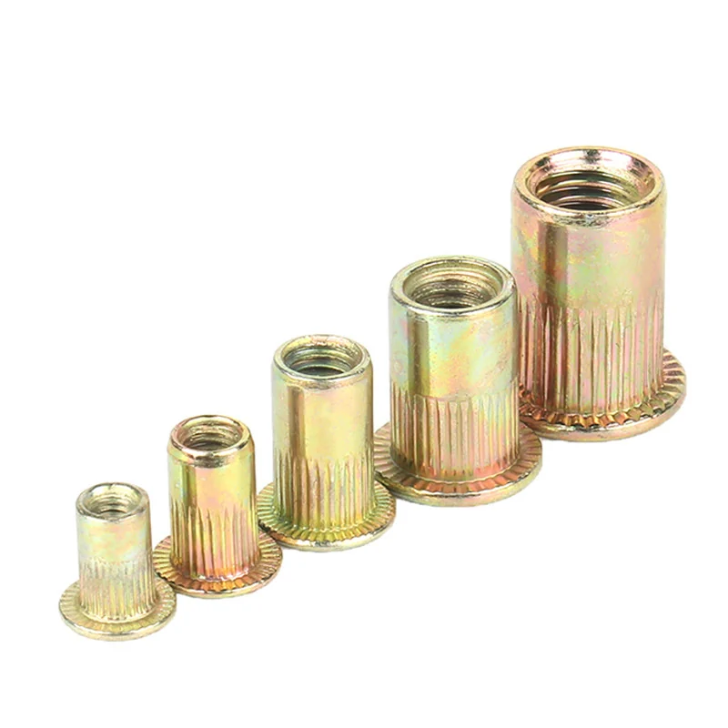 Yellow Zinc-Plated Flat Head Rivet Nuts 304 Stainless Steel Flat Head Stud Stripes Rivet Nuts Knurled Rivet Nuts M3-M12
