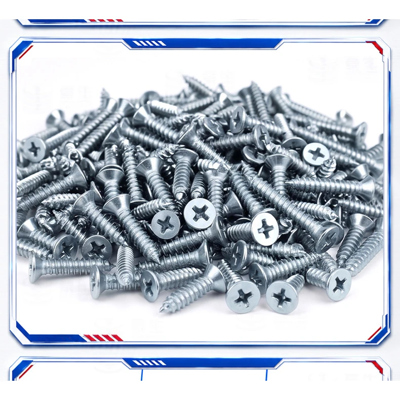 ShanghaiKA Self-Tapping Screws Blue-White Zinc-Plated Countersunk Head Self-Tapping Screw Cross Recess Flat Head Self-service. Screws M3/M4/M5/M6