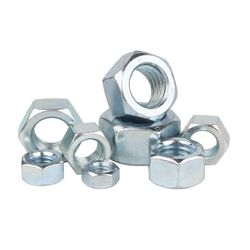 White-Zinc-Plated GB52 Carbon Steel Hex Nuts, M3-M42