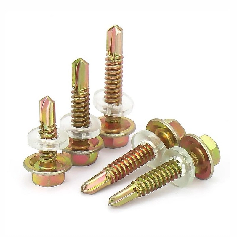 Yellow Zinc-Plated Hex Flange Head Self-Drilling Screws for Sheet Metal