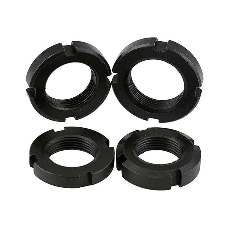 GB812 Black Carbon Steel Four-Slot Round Lock Nuts