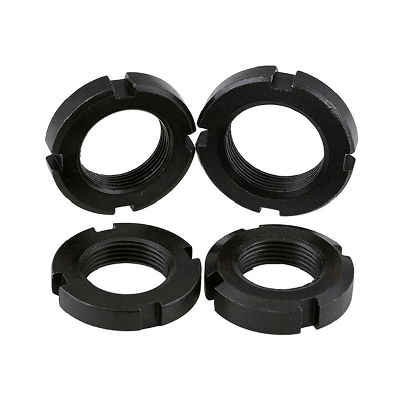 GB812 Black Medium-Carbon Steel Four-Slot Round Lock Nuts, M10-M200