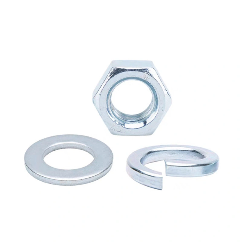 Grade 4.8 Zinc-Plated Hex Nut, Flat Washer and Spring Washer Sets, M3-M33