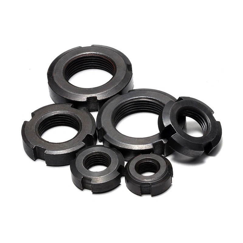 GB812 Black Carbon Steel Four-Slot Round Lock Nuts