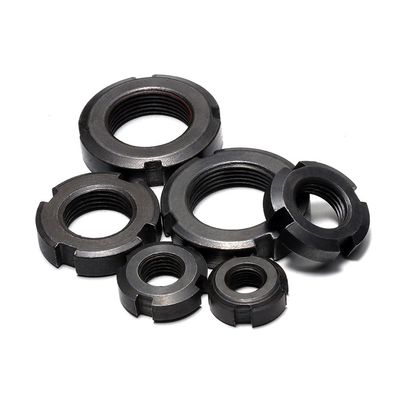 GB812 Black Medium-Carbon Steel Four-Slot Round Lock Nuts, M10-M200