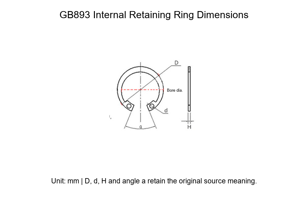 GB893 Internal Retaining Rings for Bores, 50Mn / 65Mn, Sizes 8-240 - Technical Dimensions